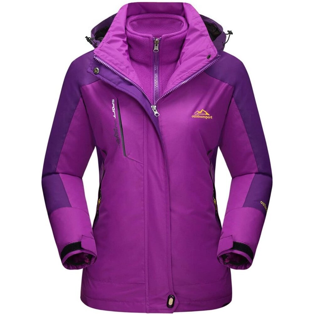 Women's Purple 3-in-1 Winter Waterproof Windproof Fleece Lined Winter Jacket